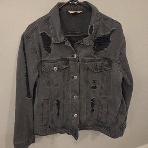 Highway Jeans Charcoal Distressed Denim Jacket